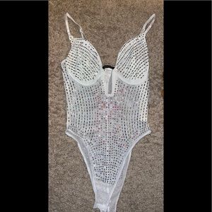 White bling bodysuit Clearance